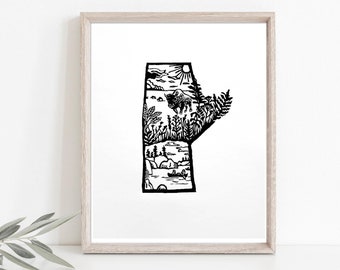 Manitoba Province Print - Minimal modern Winnipeg block print - Original linocut printmaking