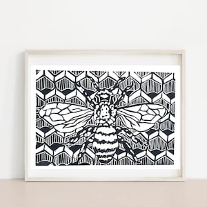 Precious bumblebee print - Nature insect portrait modern - Save the bees art print - Linocut printmaking