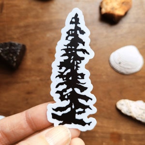Sticker wildernis boom - silhouet natuur - waterdichte waterfles kunst sticker - linosnede prentkunst