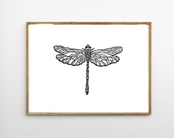 Dragonfly Portrait -Nature and Insect lover -Art Linocut Print