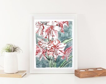 Pink Lilly Print - Bright floral plant design - Minimalist Art print - Watercolor flower painting reproduction