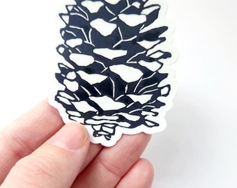 Small Pinecone Sticker - Single Nature Seed design - Waterproof waterbottle Art Sticker - Linocut printmaking