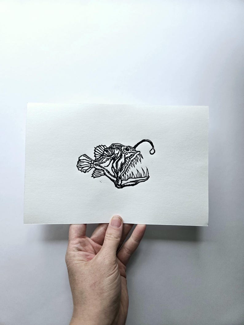 Angler Fish Print- Deep Sea Creatures Fan Design - Art Print - Original ...