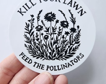 Feed the pollinators Sticker - Waterproof Art Sticker - Linocut print