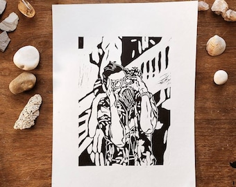 Ace Ventura Print - Jim Carrey 90's nostalgia fanart - Minimalist Art print - Original linocut printmaking