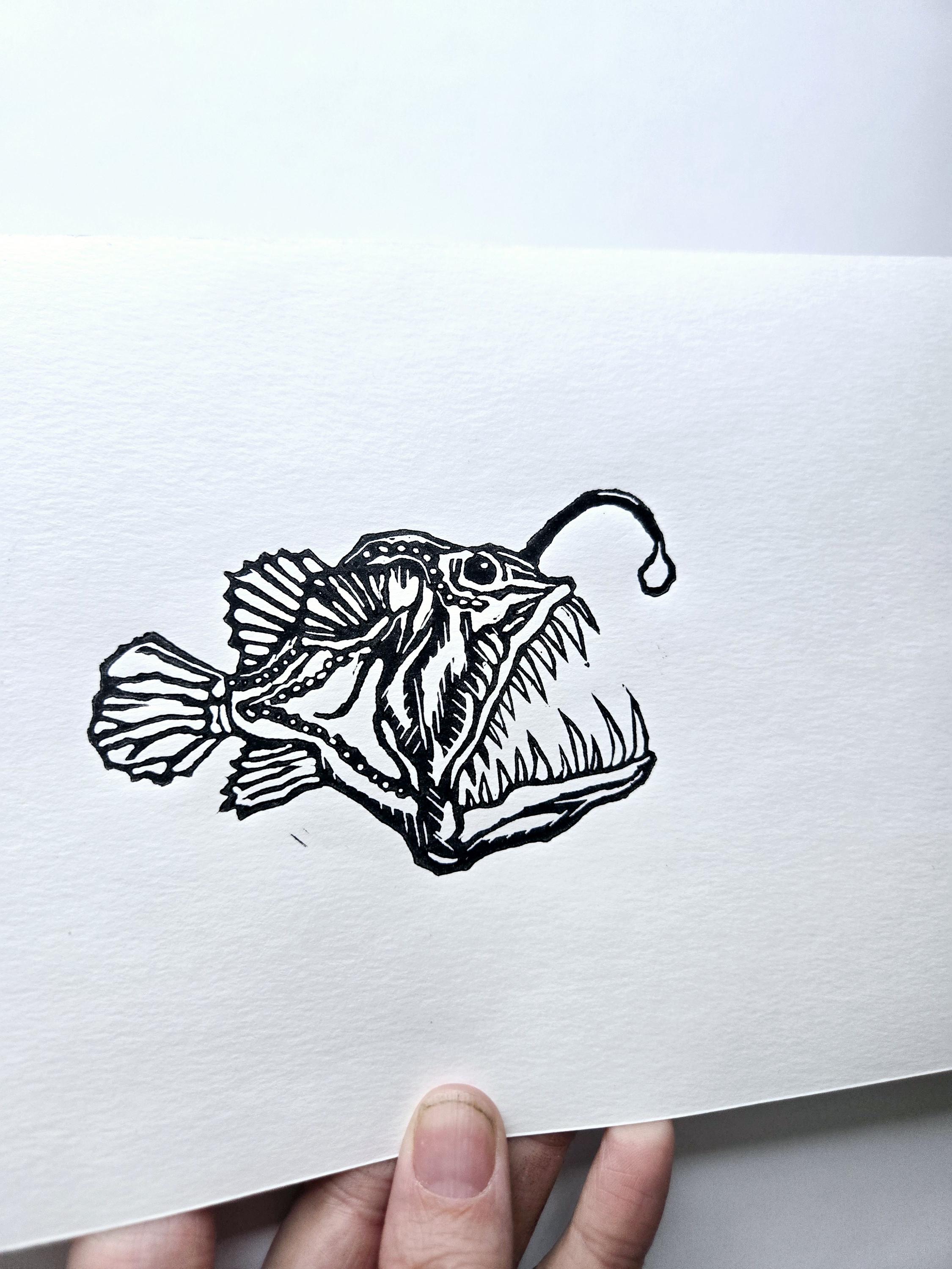 Angler Fish Print- Deep Sea Creatures Fan Design - Art Print - Original ...