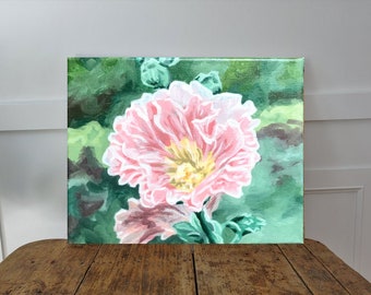 Pink Acrylic Flower Painting - Modern abstract flower acrylic painting - Wildflower garden
