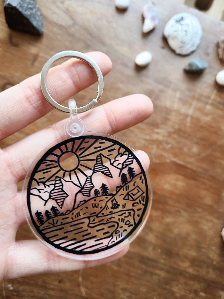 Dream KEYCHAIN Abtract nature camping scene Waterproof Art Etsy