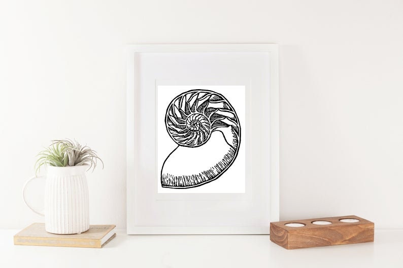 Nautical Shell Print- Seashell Pattern Nature Design - Minimalist Art ...