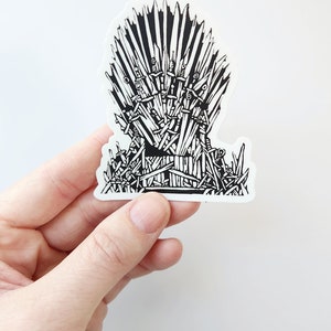 The Iron Throne Sticker - Waterproof Waterbottle Art Sticker - Linocut printmaking