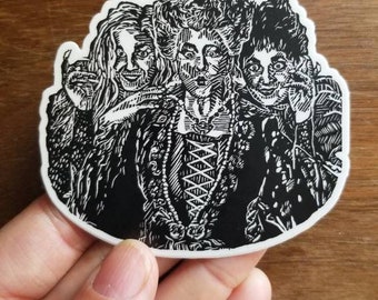 Hocus Pocus Sticker - Halloween movie fanart design- Waterproof Art Sticker - Linocut printmaking