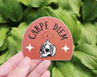 Carpe Diem Sticker - Funny saying design- Waterproof Art Sticker - Linocut printmaking