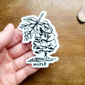 Sticker érable - amoureux de la nature - sticker imperméable à l'eau - gravure sur linogravure