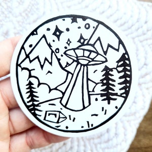 Aliens Invading magnet - Cottagecore homegoods - durable fridge magnet - Linocut printmaking
