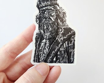 Wizard Movie Fanart - Waterproof Watterbottle Art Sticker - Linocut printmaking