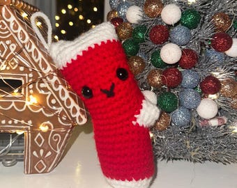Handmade Crochet Amigurumi Christmas Stocking, Kawaii Plush Ornament, Customizable Gift