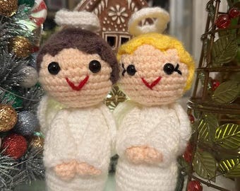 Handmade Crochet Angels, Amigurumi Kawaii Stuffed Doll, Religious Plush Toy Gift, Crochet Doll Set