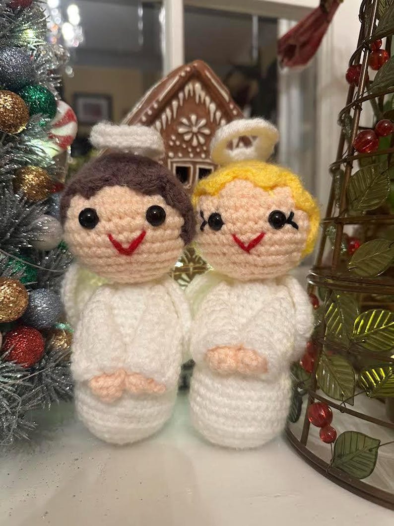 Handmade Crochet Angels, Amigurumi Kawaii Stuffed Doll, Religious Plush Toy Gift, Crochet Doll Set