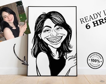 Custom Black & White Caricature from Photo | Hand-Drawn Cartoon Portrait | Personalized Caricature | Individual, Couple, Group Illustration
