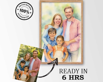 Custom Watercolor Family Portrait from Photo | Personalized Family Illustration | Digital Download | Unique Gift for Parents and Home Decor