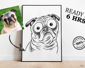 Custom Dog Caricature from Photo | Funny Pet Portrait | Black & White Cartoon Dog Drawing | Personalized Pet Gift | Dog Lover Gift