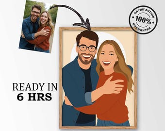 Custom Couple Portrait, Flat Color Illustration, Vector Style Couple Art, Personalized Photo to Digital Art