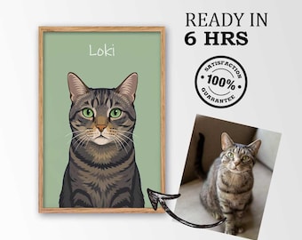 Custom Cat Portrait from Photo | Minimalist Digital Pet Illustration | Personalized Cat Art with Solid Color Background | Modern Pet Gift