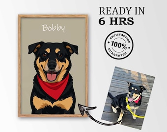 Custom Dog Portrait from Photo | Minimalist Digital Pet Illustration | Personalized Dog Art with Solid Color Background | Modern Pet Gift