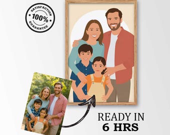 Custom Family Portrait from Photo | Flat Color Vector Illustration | Personalized Family Art | Minimalist Modern Wall Decor | Custom Print