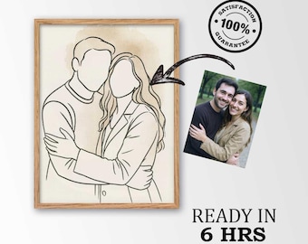 Custom Line Art Couple Portrait, Minimalist Outline Drawing, Pen & Ink Illustration, Gift for couples, Engagement Gift