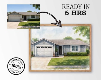 Custom House Portrait Watercolor, Home Watercolor Painting, Photo to House Art, Custom House Drawing