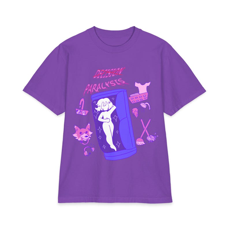 Decision Paralysis T-Shirt | Neurodivergent Graphic Tee, Executive Dysfunction T-shirt, Funny mental health gift, autism Purple