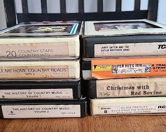 Lot von 8 klassischen Country 8 Track Tapes Kassetten Weihnachten Elvis Gatlin + getestet