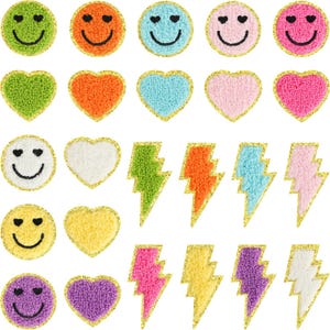 24pcs Self Adhesive Rainbow Flower Face Love Heart Patches for Jeans Embroidered Applique