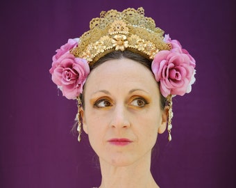 Golden victorian floral headdress