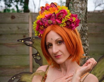 Festival Pink Yellow and green Fairy Butterfly Headpiece