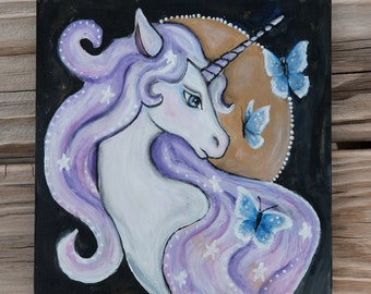 Unicorn Painting on Wood Acrylic inspired by "The Last Unicorn"