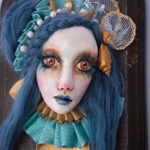 OOAK Handmade Wallpiece Mermaid Face Blue Hair image 7