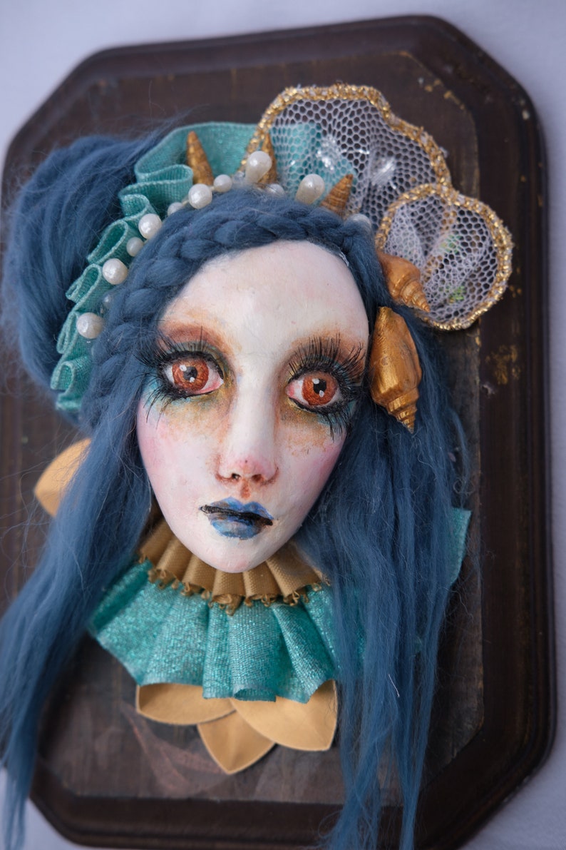 OOAK Handmade Wallpiece Mermaid Face Blue Hair image 7