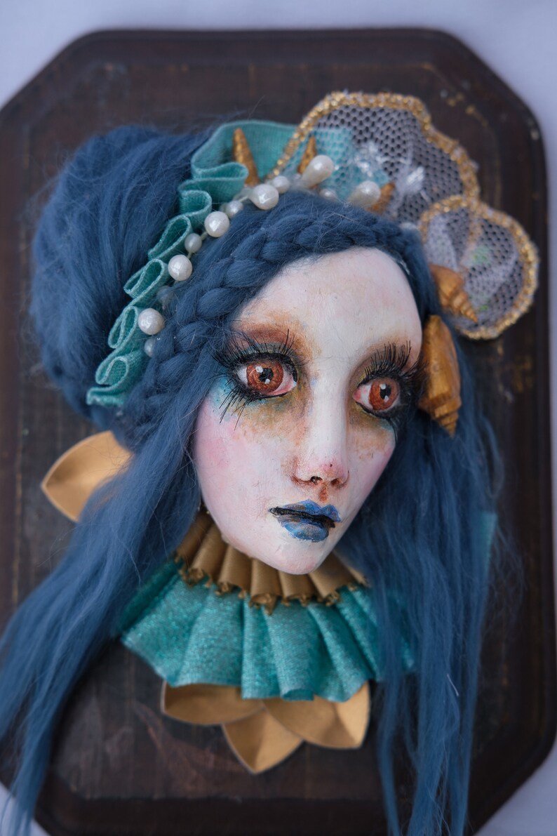 OOAK Handmade Wallpiece Mermaid Face Blue Hair image 6