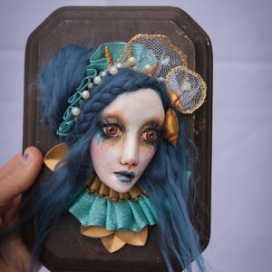 OOAK Handmade Wallpiece Mermaid Face Blue Hair image 9