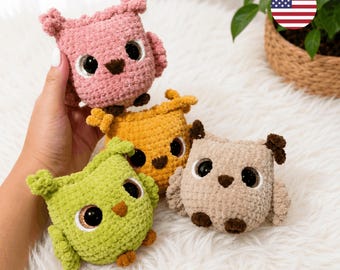 Wzór szydełkowy na amigurumi „Małe sowy” – bezszwowa pluszowa zabawka w formacie PDF (do pobrania natychmiast)