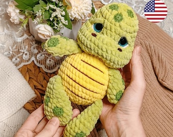 Wzór na szydełkowego żółwia morskiego amigurumi, samouczek wykonania pluszowej zabawki, włóczka Chenille Kawaii (pobierz plik PDF)