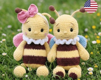 Pluszowa pszczółka szydełkowa w formacie PDF — amigurumi z szenili, opaska na głowę z kokardą
