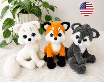 Wzór na szydełkowe zwierzęta leśne – lis, wilk, lis polarny, amigurumi w formacie PDF (do pobrania natychmiast)