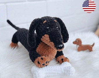 Wzór na szydełko jamnika w formacie PDF | Pluszowy jamnik amigurumi (do pobrania w wersji cyfrowej)