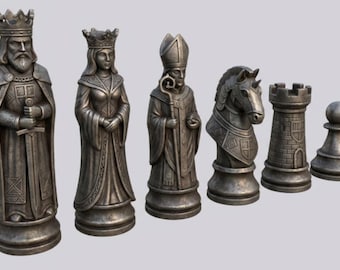 Piezas de ajedrez medievales impresión 3D STL piezas de ajedrez rey reina laufer torre peón caballo