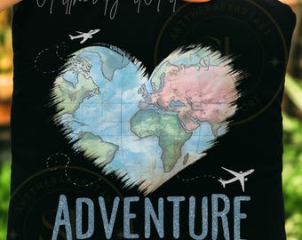Adventure Travel PNG | World Map Heart Wanderlust Sublimation