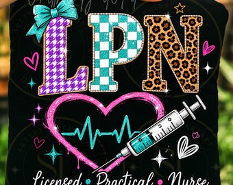 LPN Nurse Design, Leopard Print, Houndstooth, Glitter Art (PNG File)
