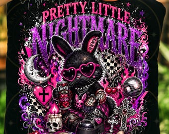 Gothic Bunny PNG Design, Pastel Goth Sublimation Graphic, Alt Style Apparel (DTF Print)